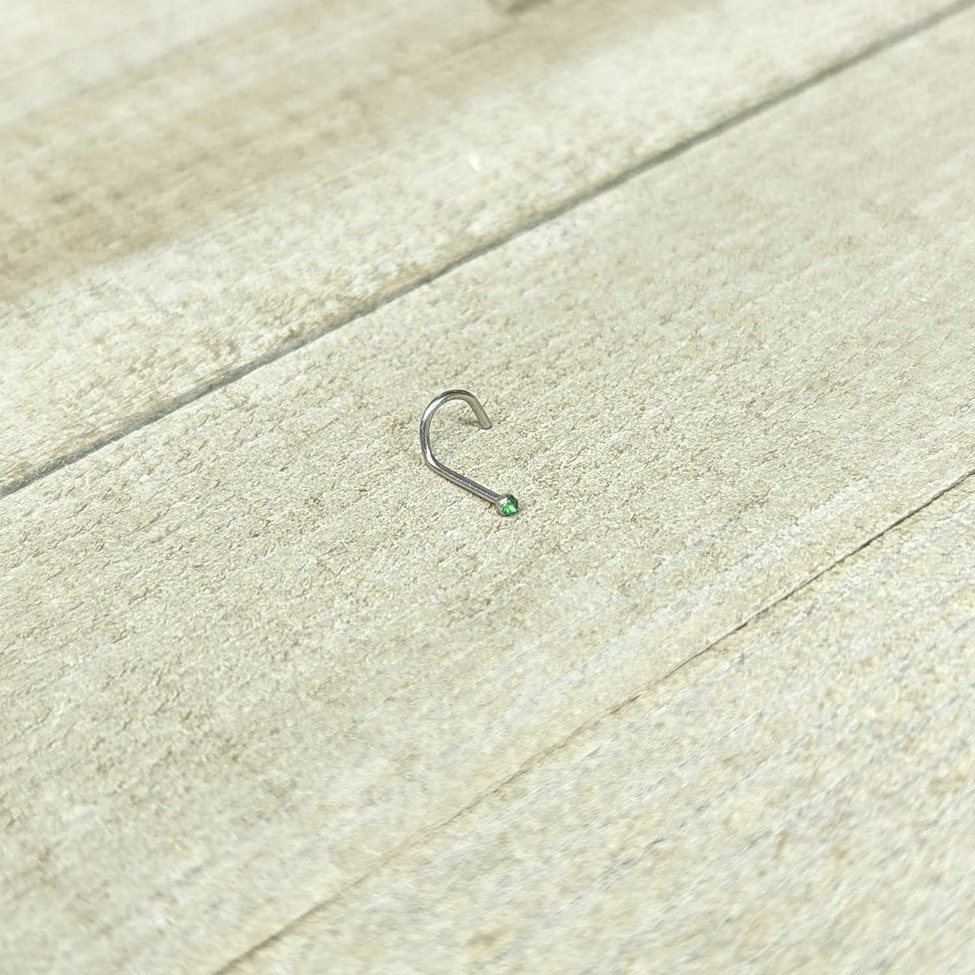 20G Stainless Steel Green Gem Micro Nose Ring Twister