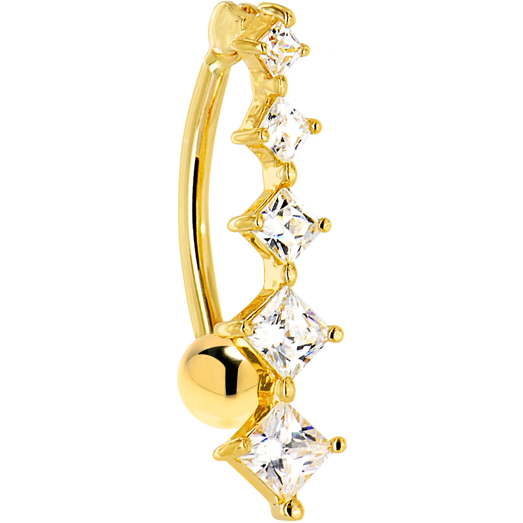 16G Solid 14K Yellow Gold TOP MOUNT Cubic Zirconia SQUARE JOURNEY Belly Ring