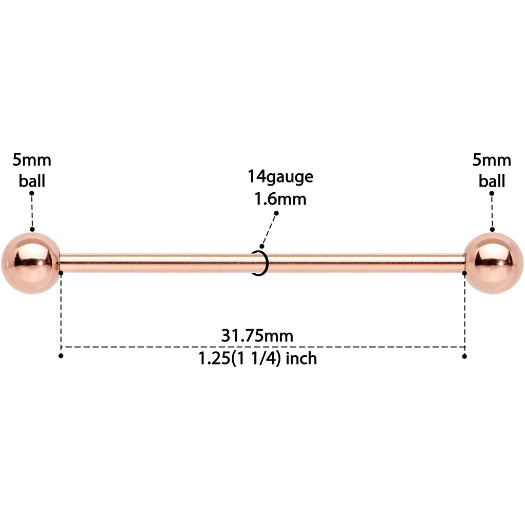 14G 1 1/4 Rose Gold Plated Straight Barbell
