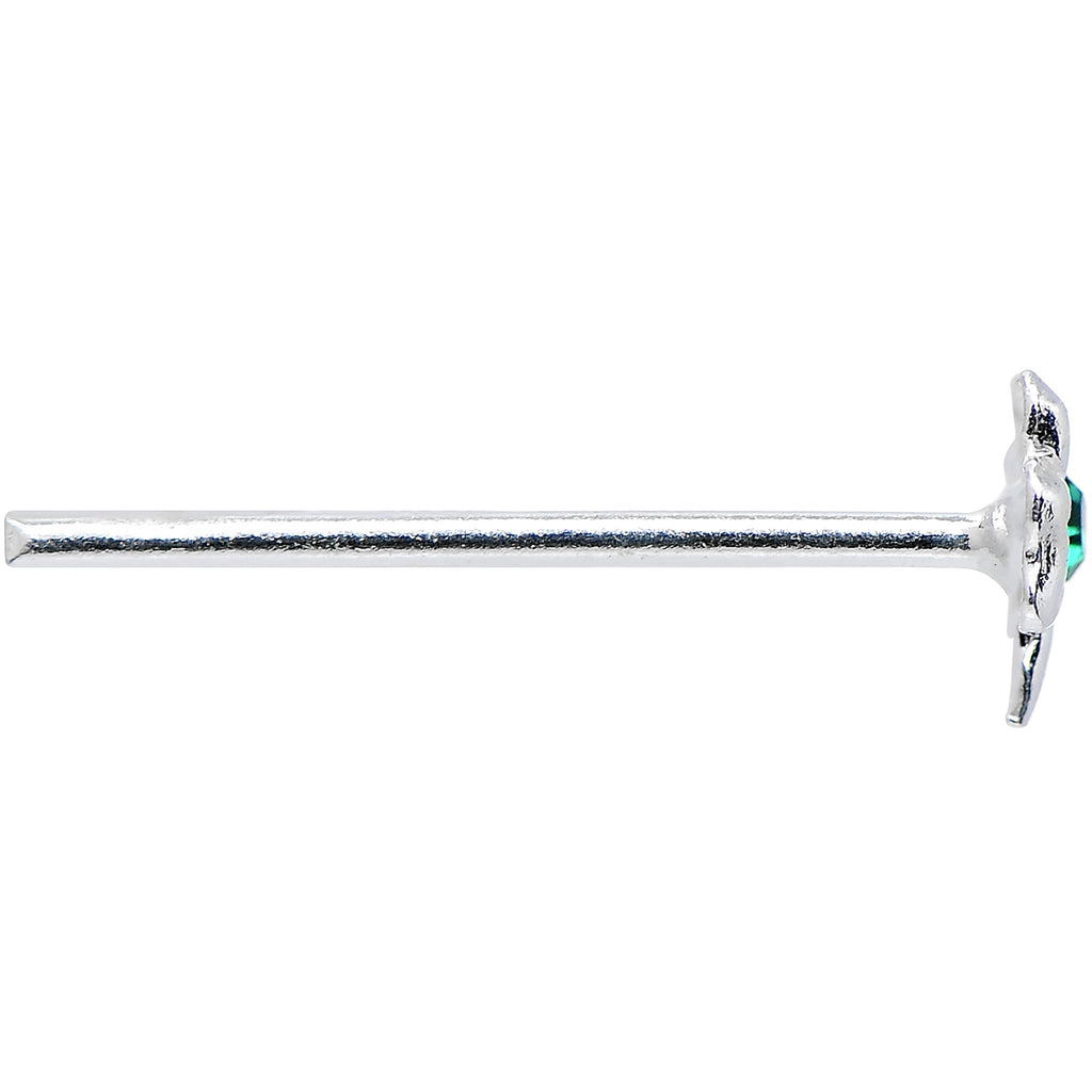 925 Sterling Silver 22G Green CZ Shamrock Bendable Nose Bone