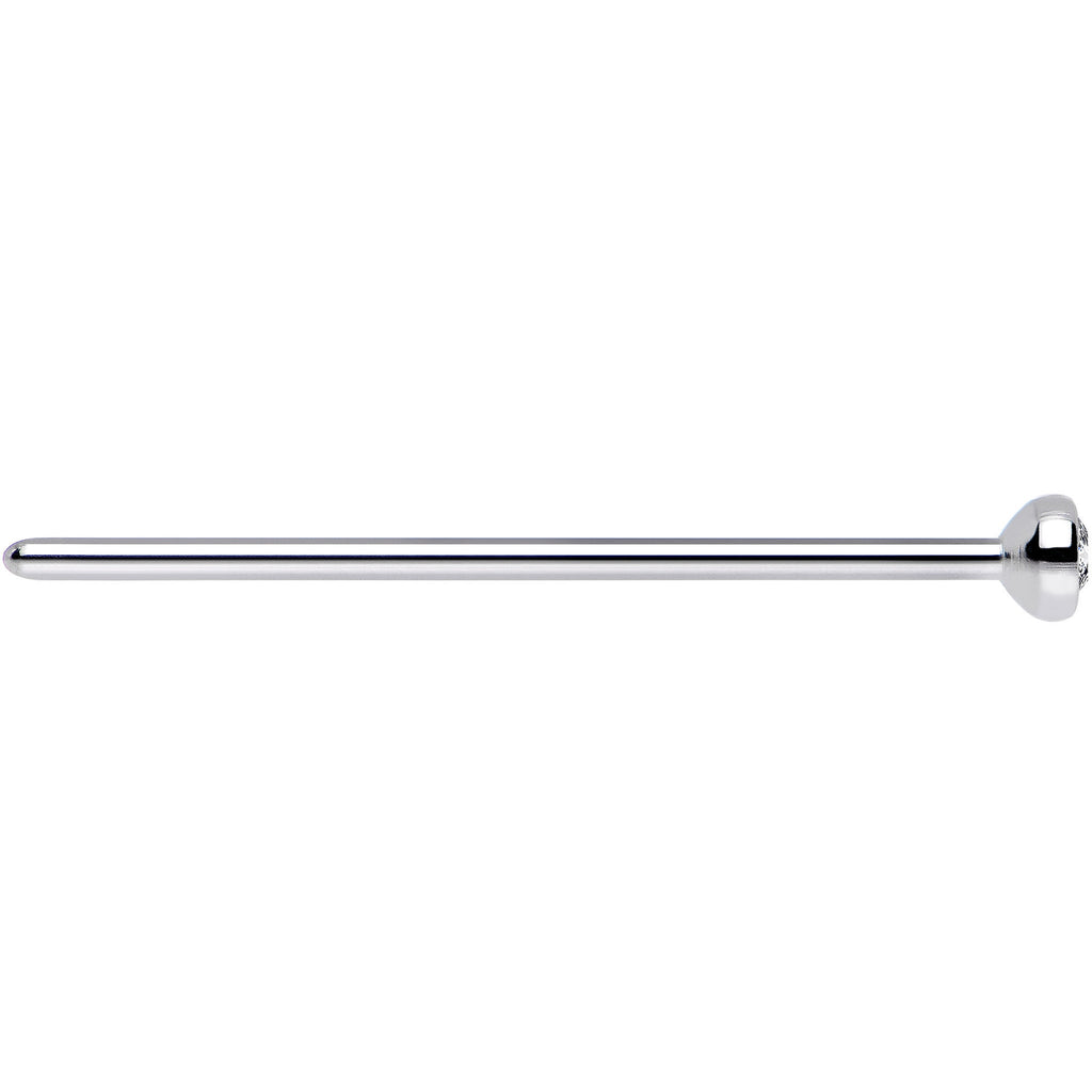 20G 3/4 Clear CZ Steel Straight Fishtail Nose Ring 2.5mm