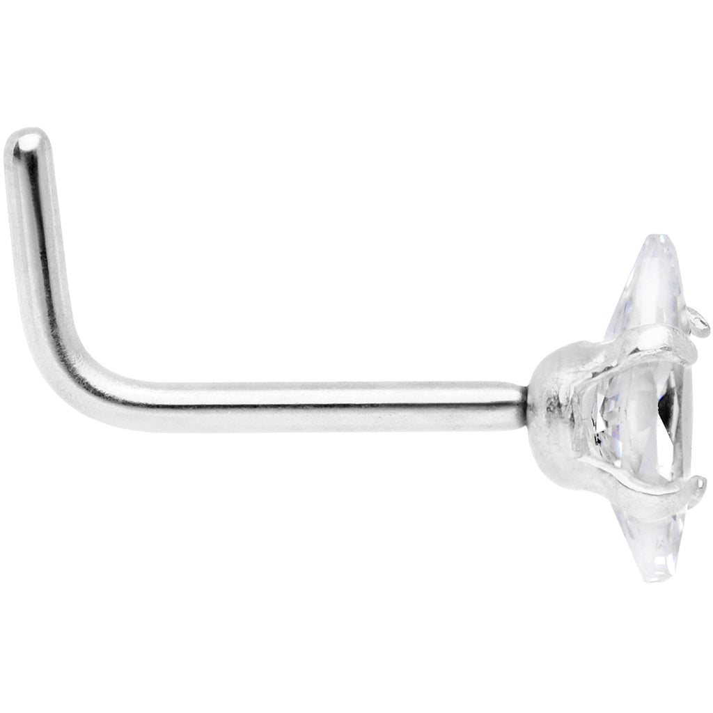 20G 1/4 Clear CZ Gem Ellipse L Shape Nose Ring