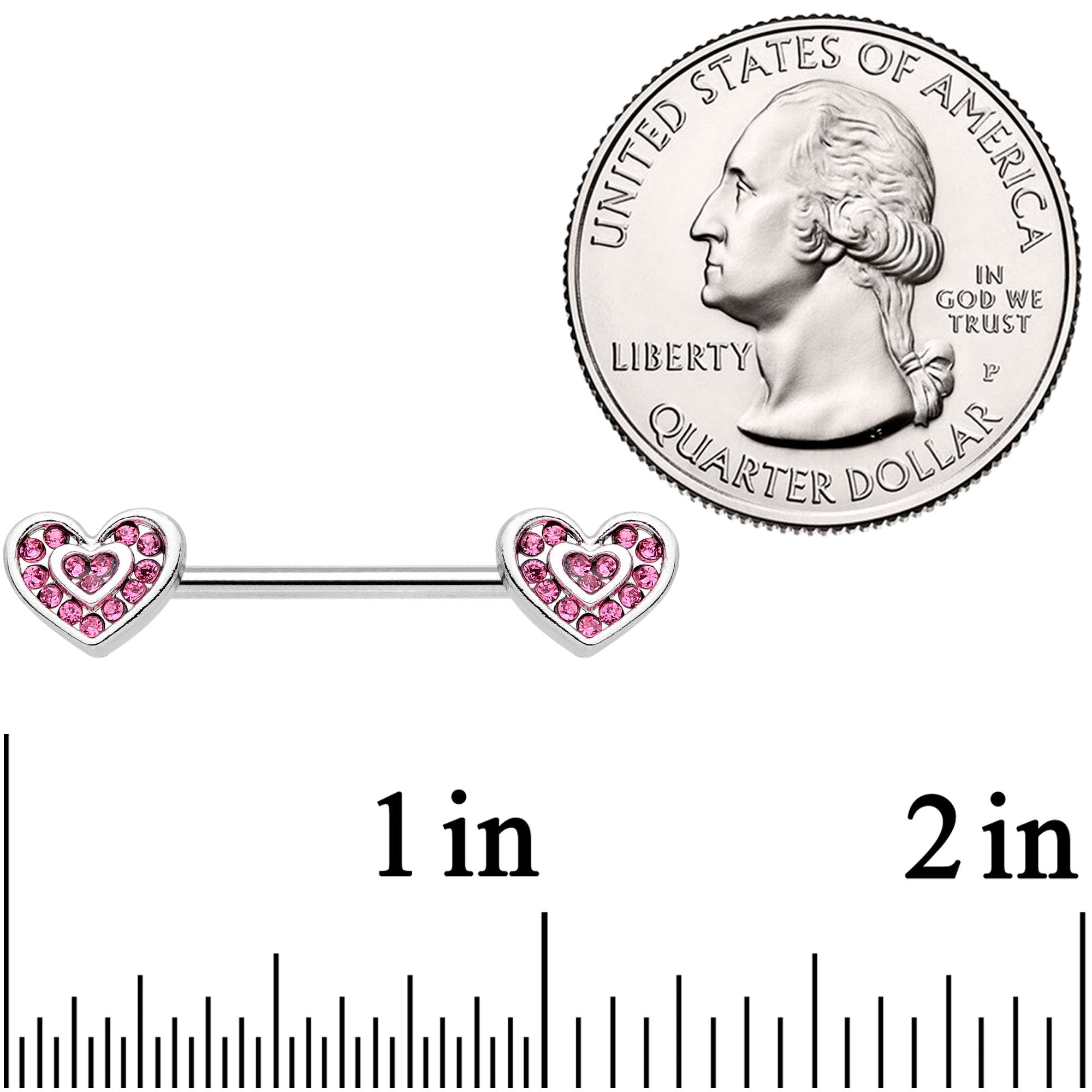 14G 9/16 Pink Gem Passionate Heart Barbell Nipple Ring Set