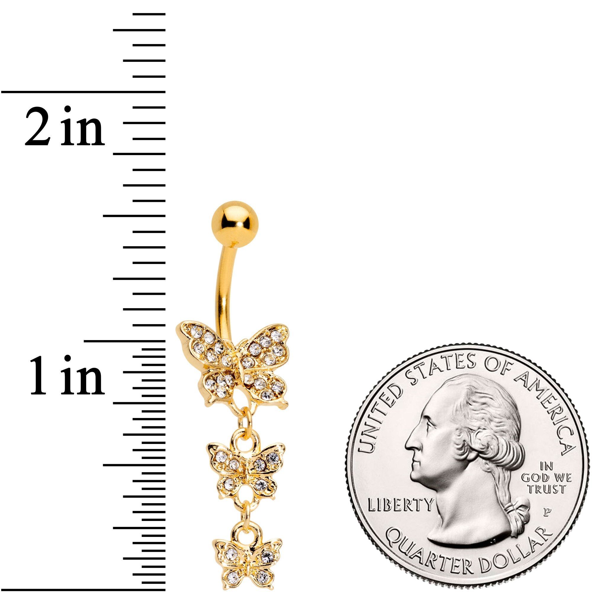 Clear Gem Gold Tone Flight Of Butterflies Dangle Belly Ring