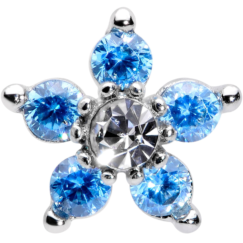 16G 1/4 Clear Blue CZ Gem Star Internally Threaded Labret Tragus