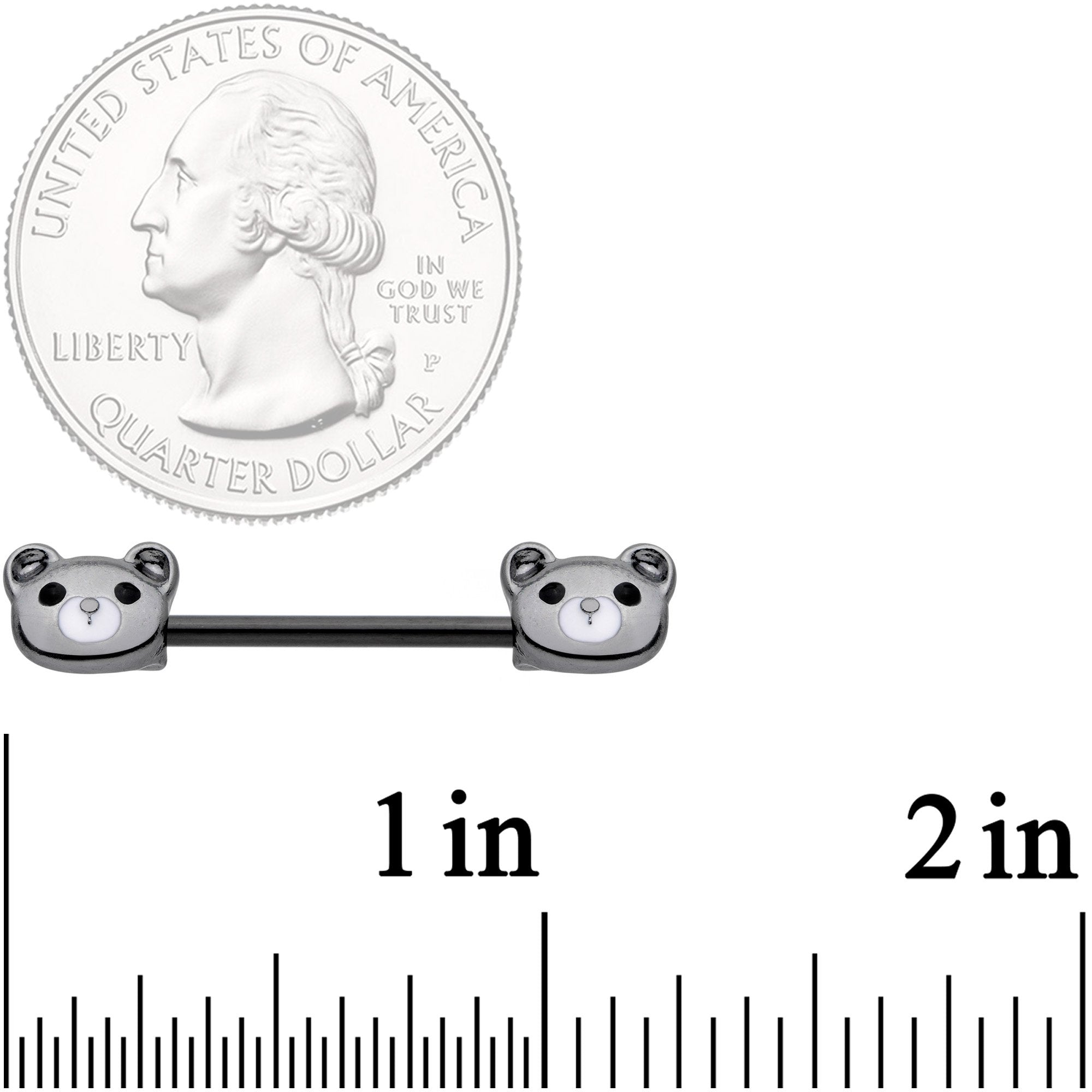 14G 9/16 Black Teddy Bear Barbell Nipple Ring Set