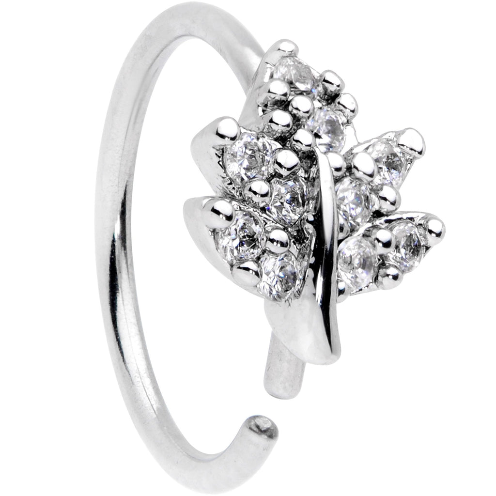 20G 5/16 Clear CZ Gem Maple Leaf Nose Hoop