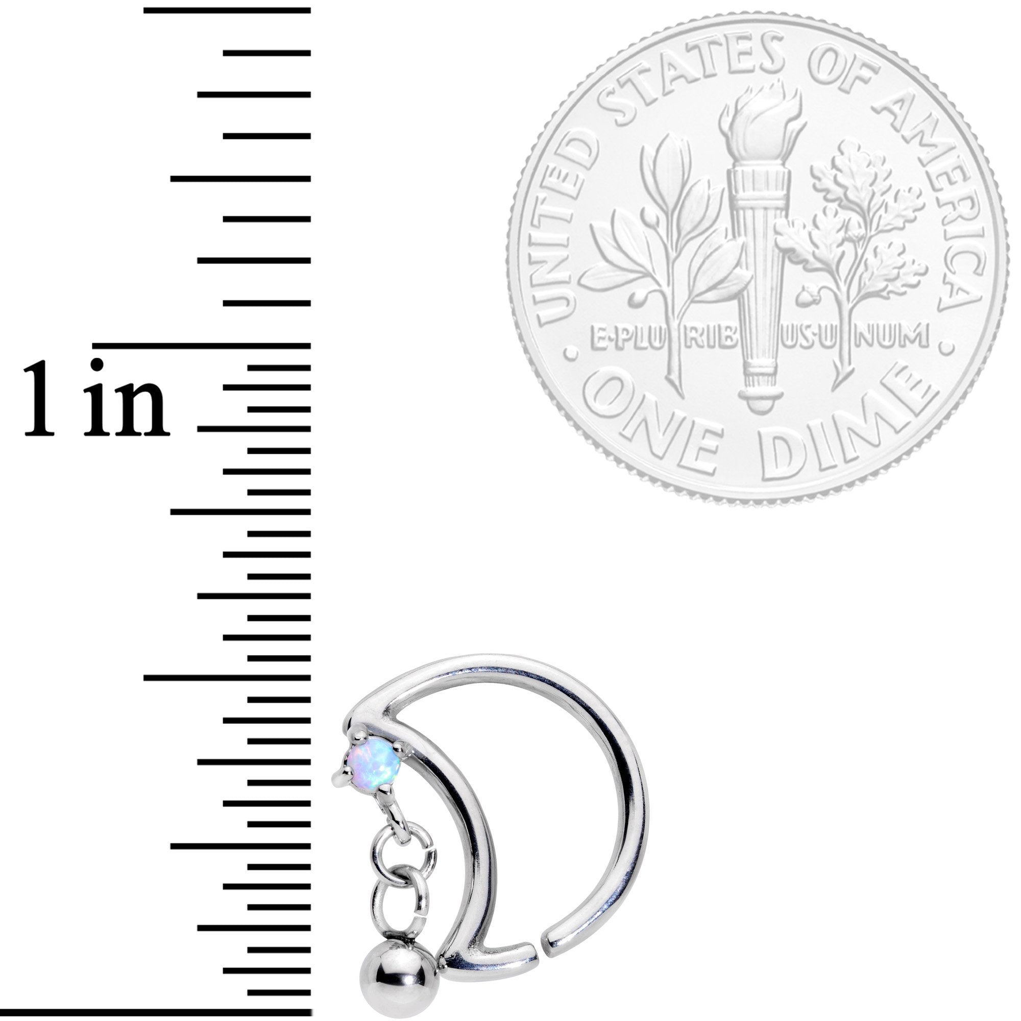 16G 3/8 White Faux Opal Crescent Moon Right Ear Closure Ring