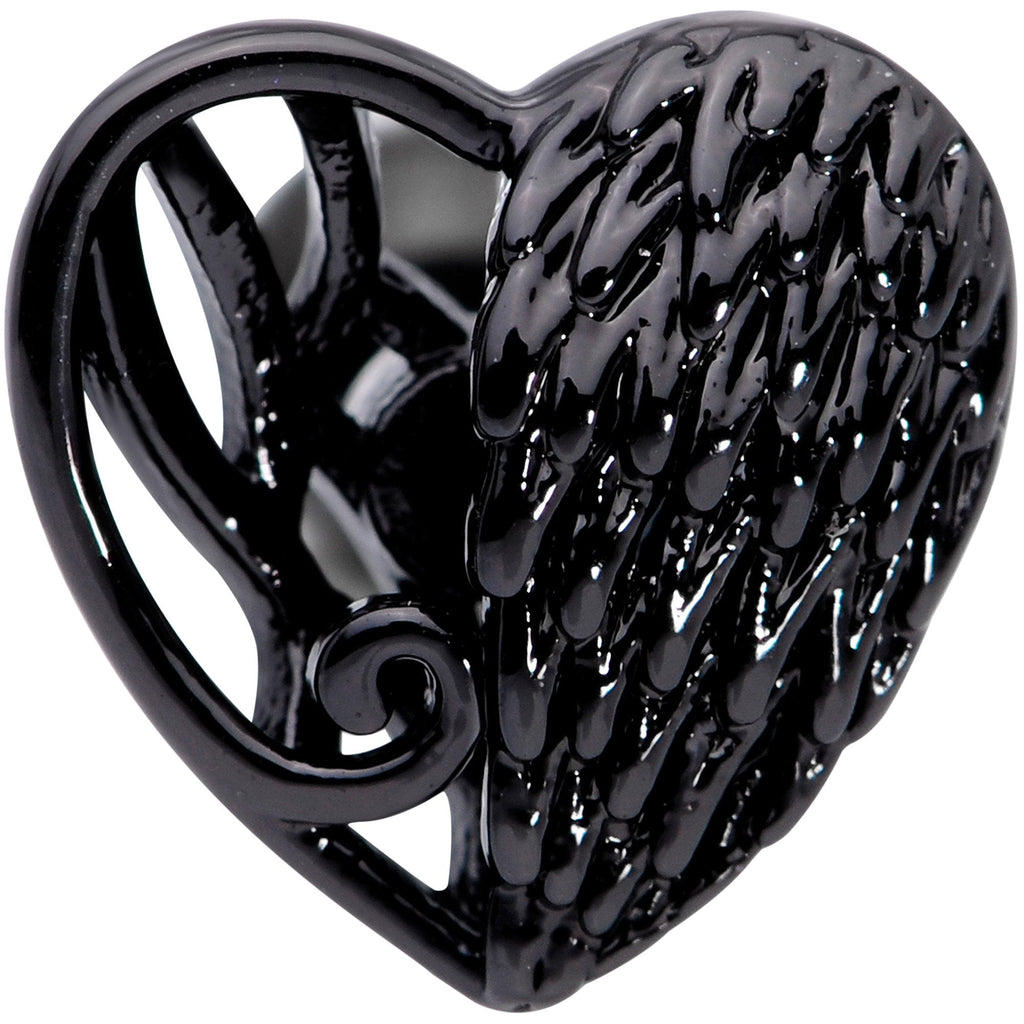 16G 1/4 Black Angels Wing Heart Tragus Cartilage Earring