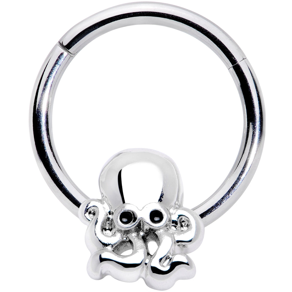 16G 3/8 Black Gem Nautical Octopus Hinged Segment Ring