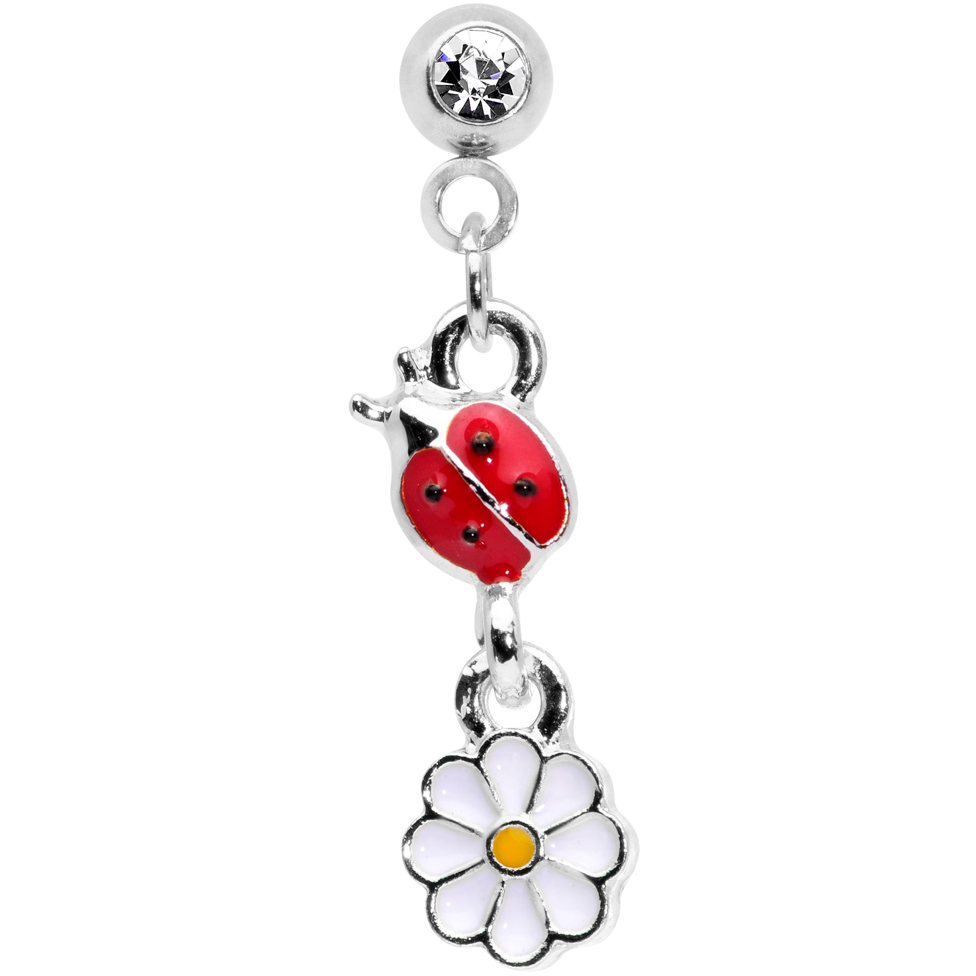 16G 1/4 Clear Gem Ladybug Dangle Cartilage Tragus