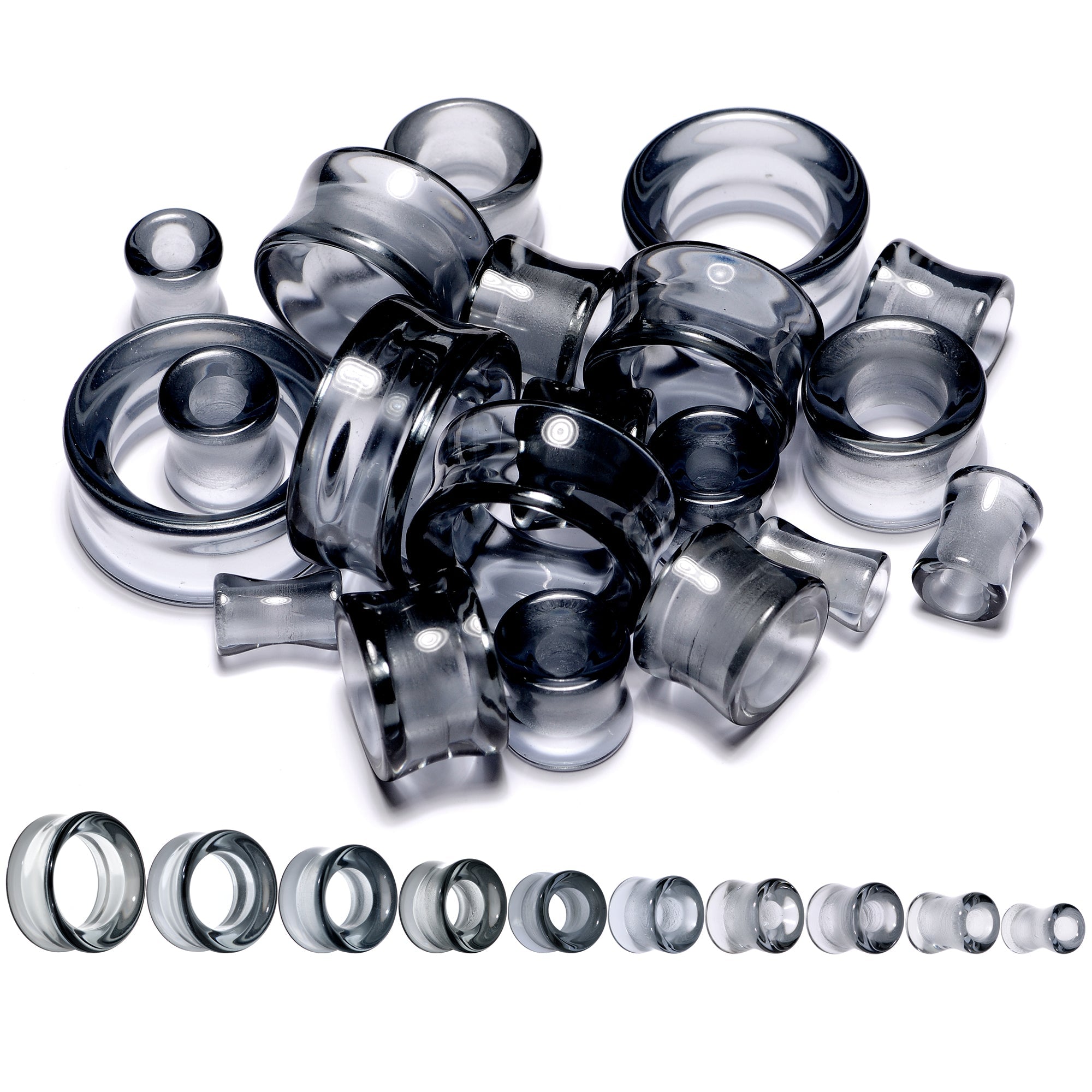 Translucent Black Glass Tunnel Plug Set 2G to 1 Inch