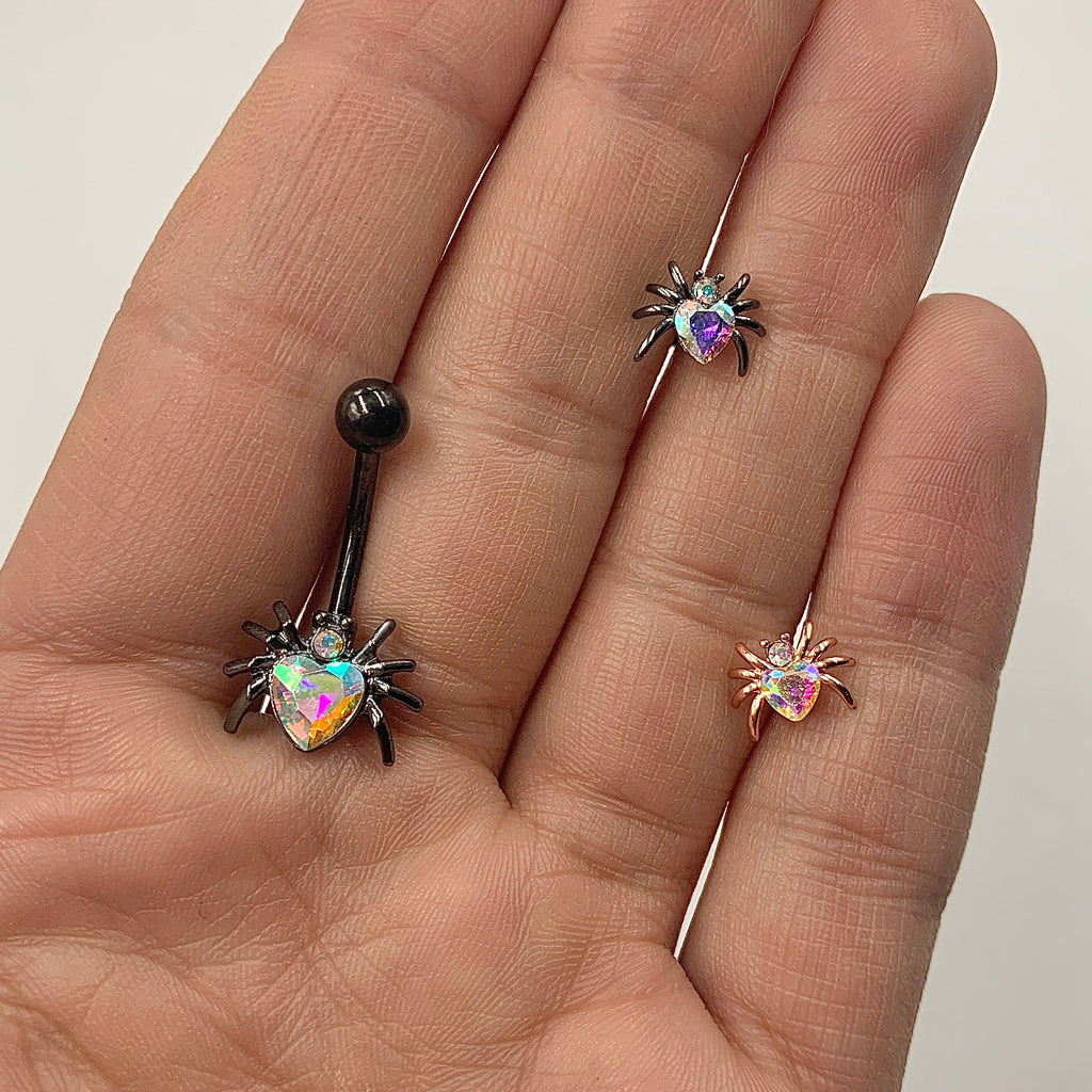 16G 1/4 Clear Gem Rose Gold Tone Heart Spider Cartilage Tragus