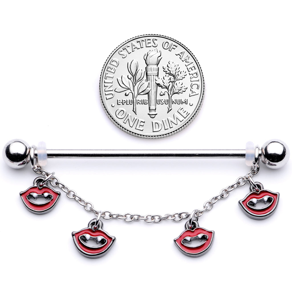 14G Monster Fang Halloween Chain Dangle Industrial Barbell 38mm