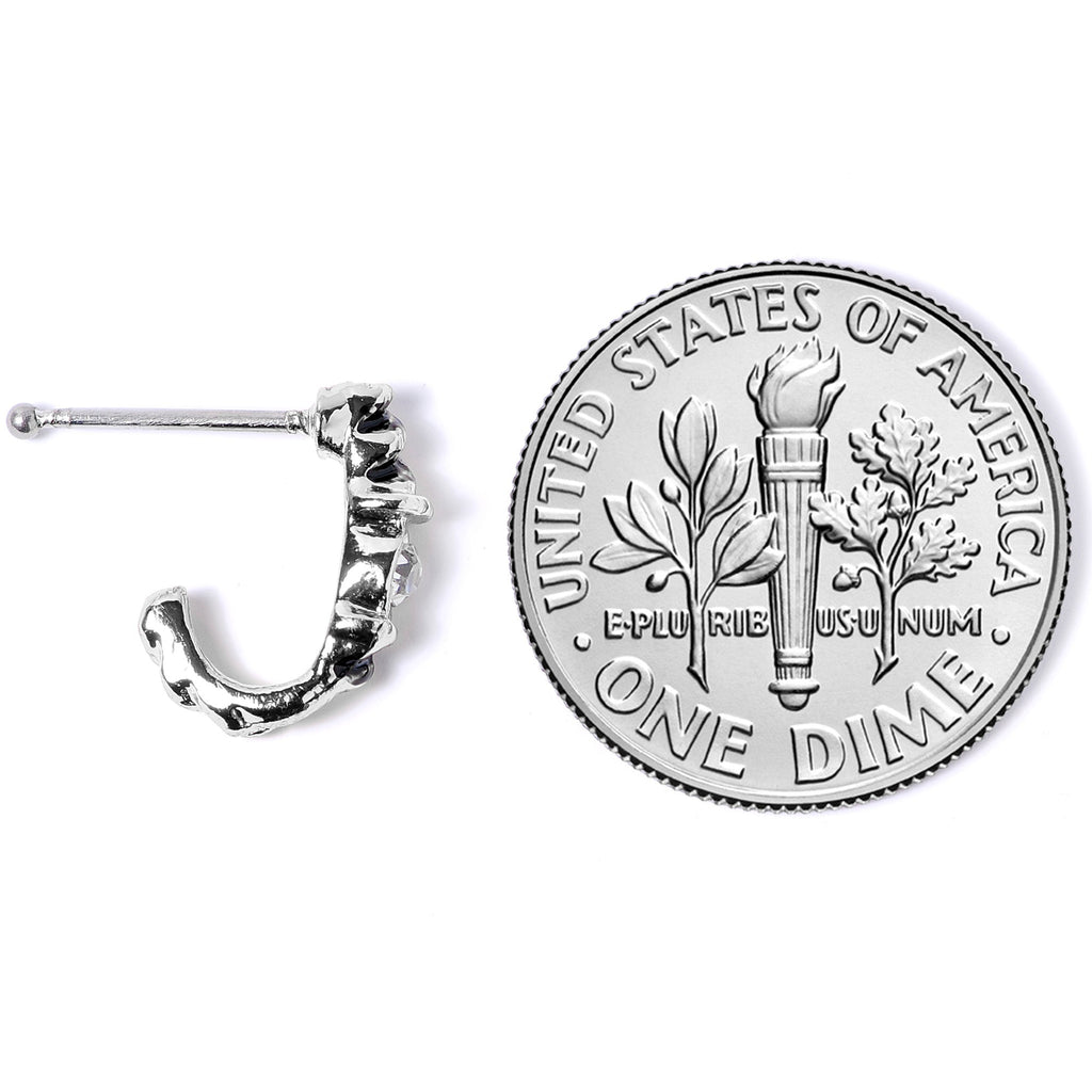 20G 3/8 Clear Gem Steel Twist Faux Hoop Nose Bone