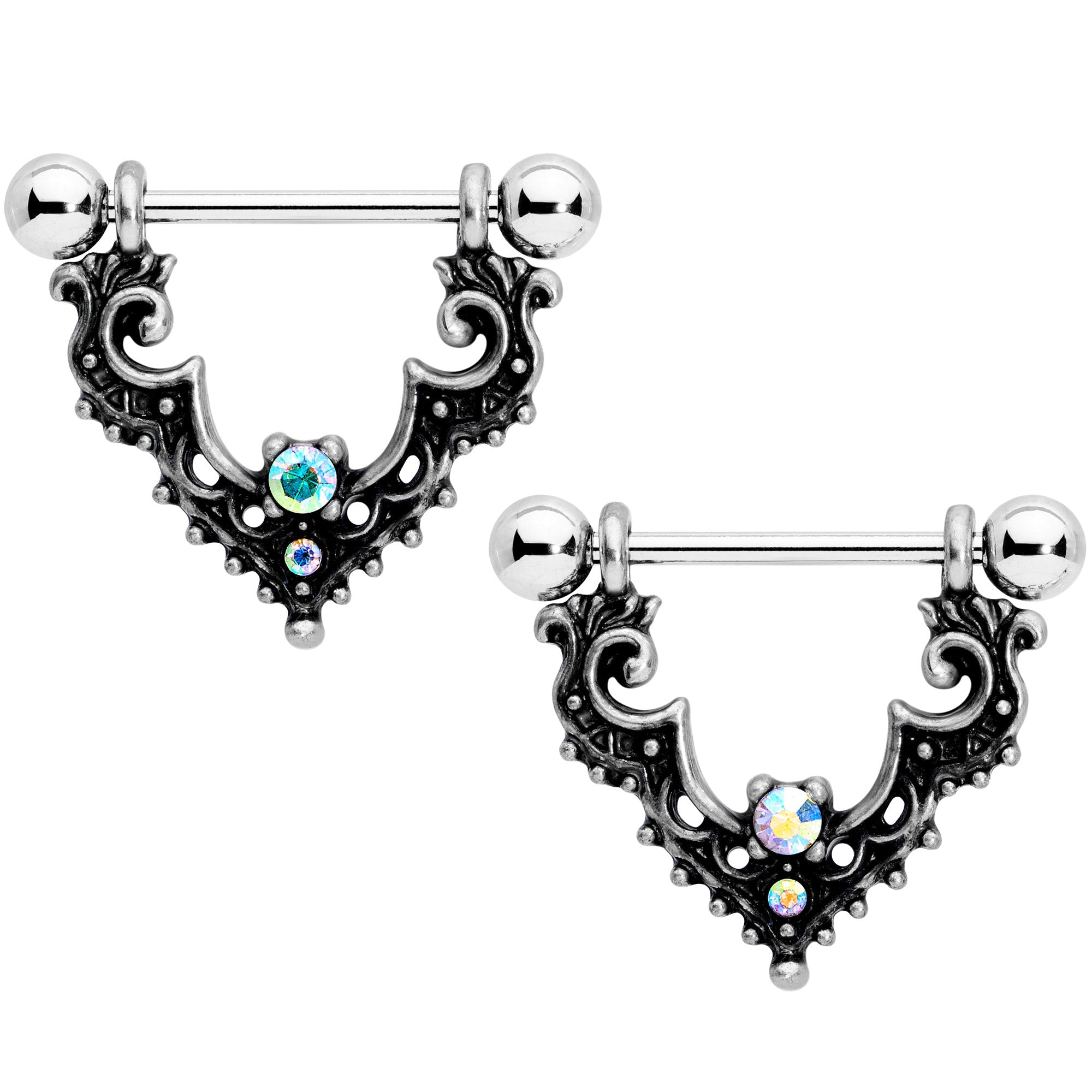 14G 9/16 Aurora Gem Baroque Bat Nipple Shield Set