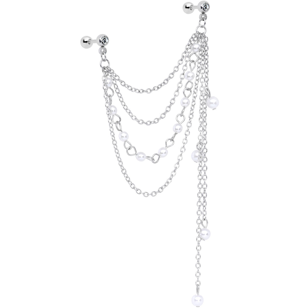 16G 1/4 Clear Gem Multiple Dangle Cartilage Chain Earring
