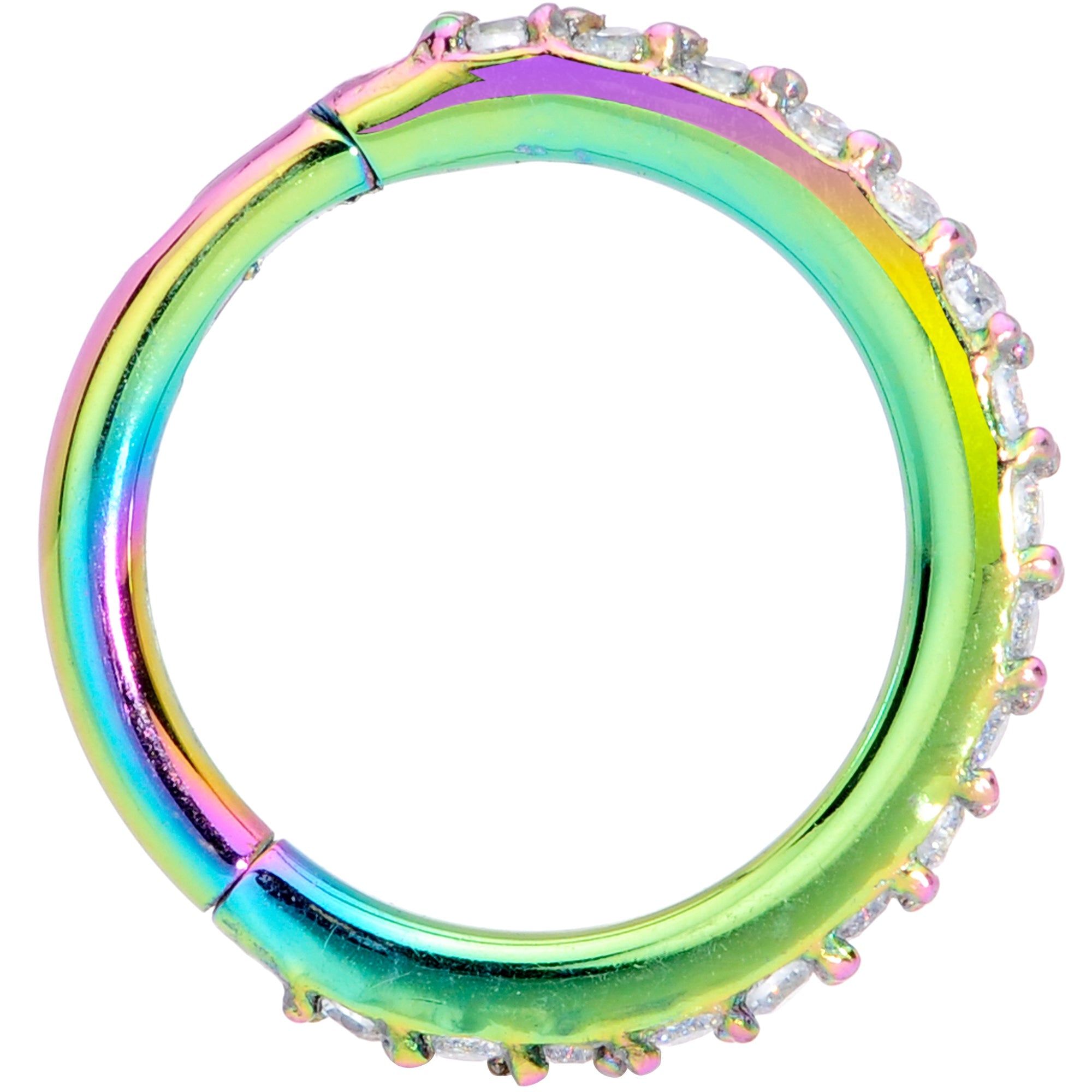 16G 5/16 Clear CZ Gem Rainbow Hinged Segment Ring