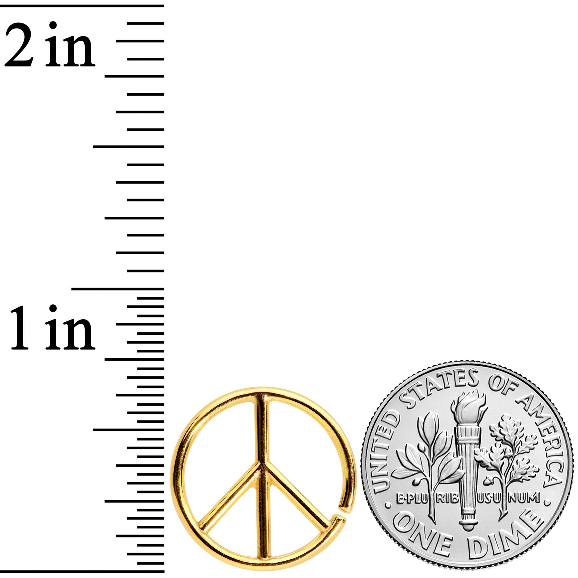 16G 1/4 Gold Tone Retro Peace Sign Closure Ring