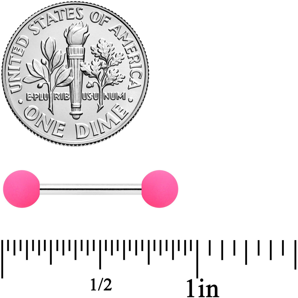 14G 9/16 Hot Pink White Matte Barbell Nipple Ring Set of 4