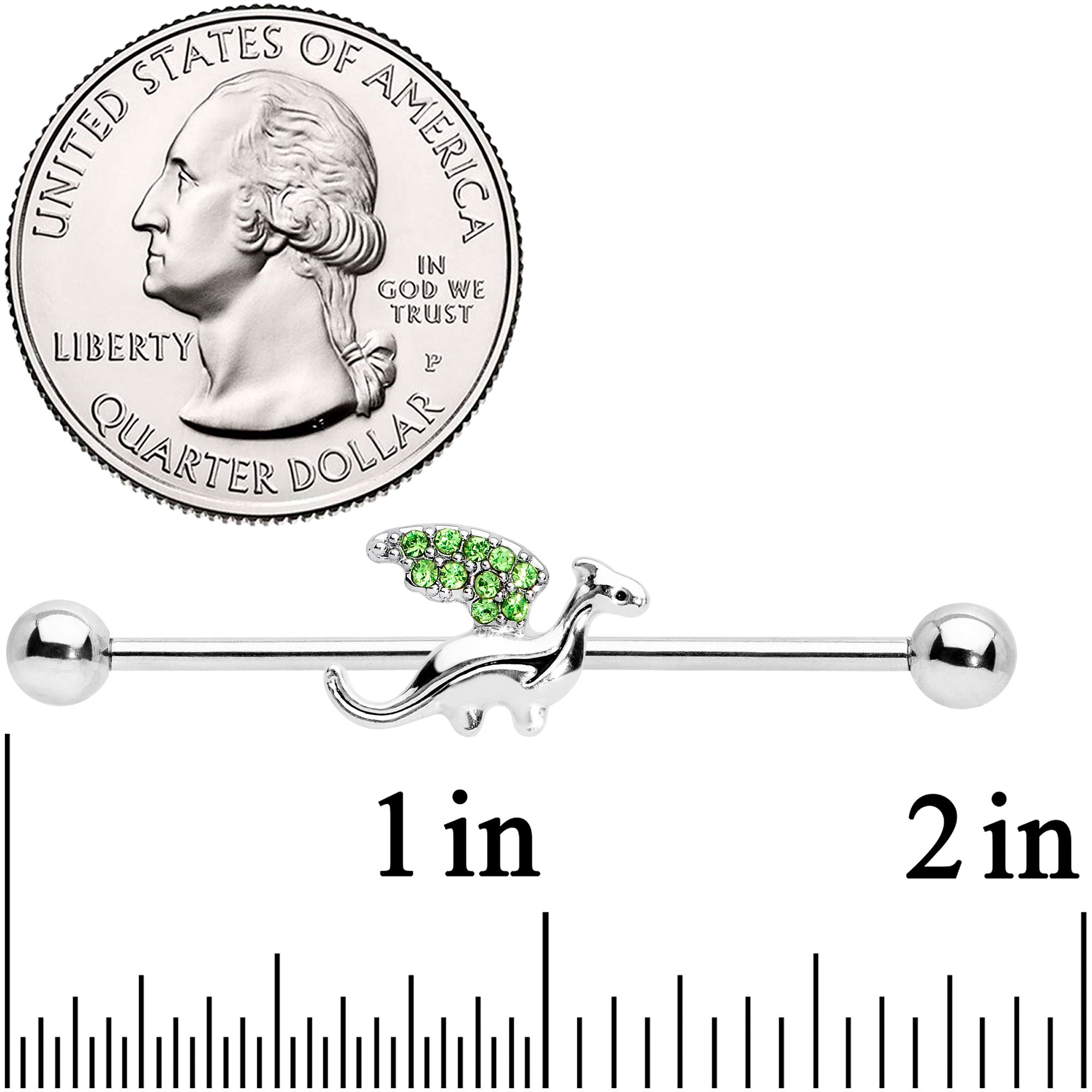 14G Green Gem Dragon Industrial Barbell 38mm