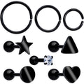 18G Clear CZ Gem Black Heart Cartilage Tragus Set of 8