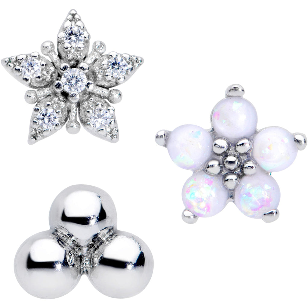 16G 5/16 CZ Gem White Faux Opal Bioplast Labret Tragus Set of 3