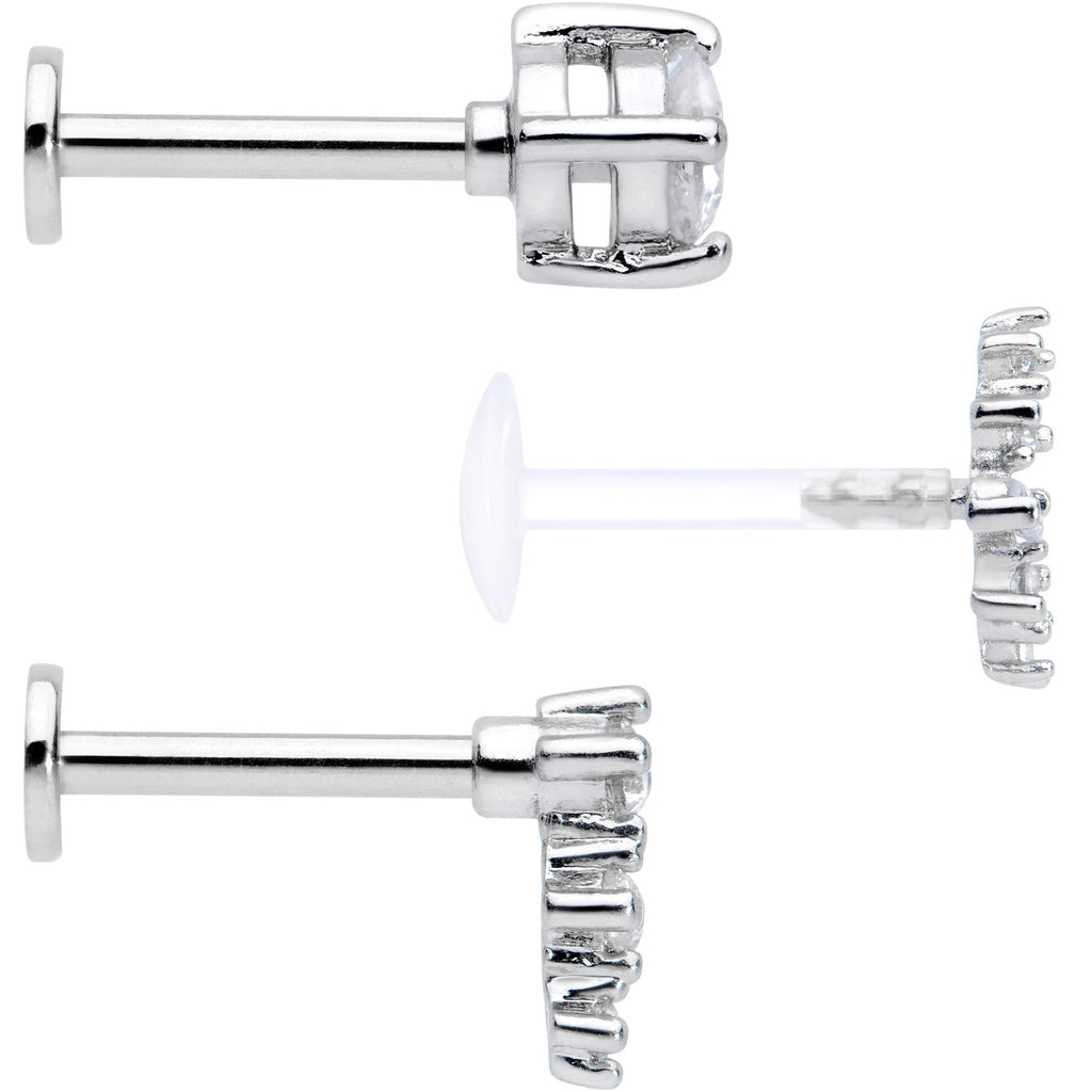 16G 5/16 Clear Gem Bioplast Curves Labret Monroe Tragus Set of 3