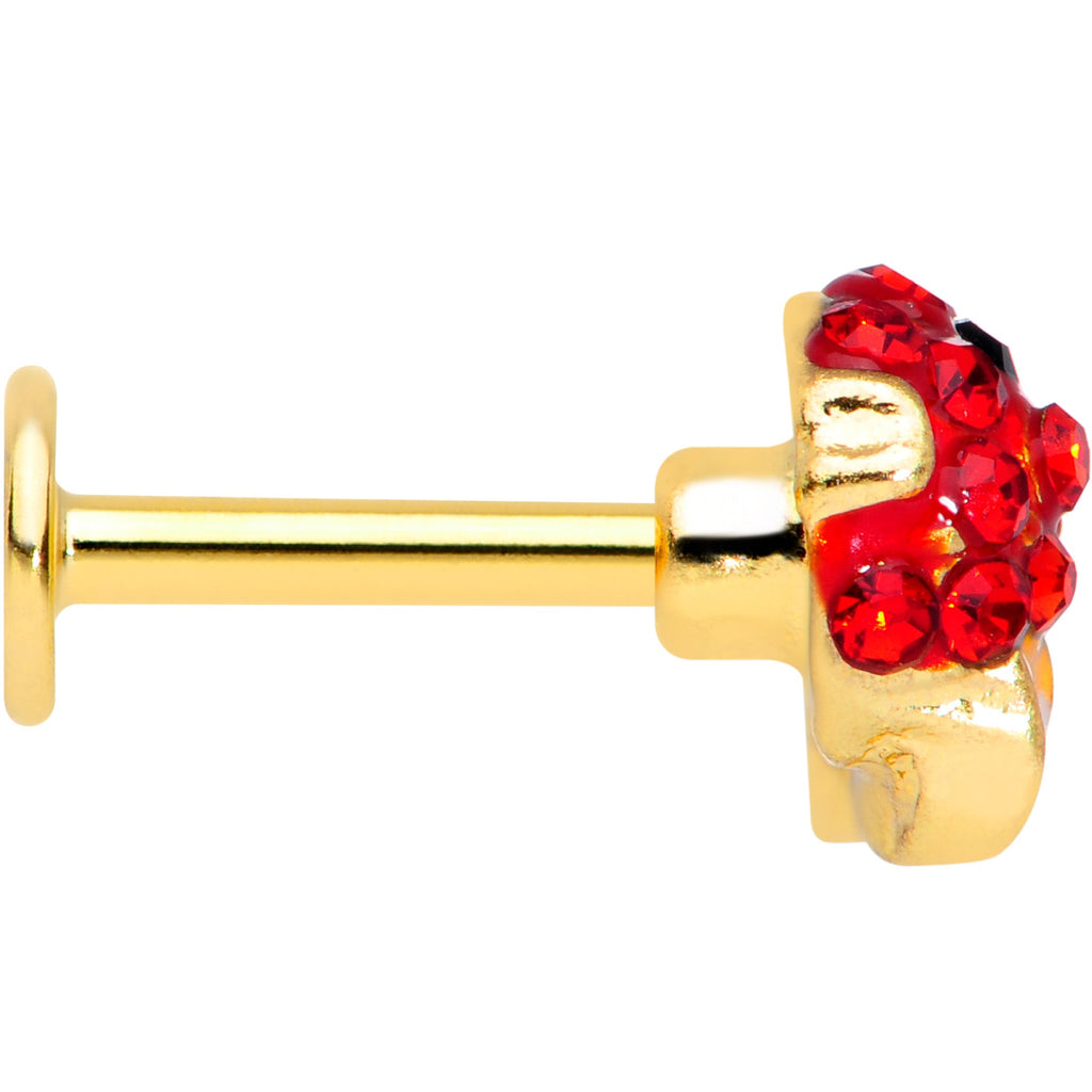 16G 1/4 Red Gem Gold Tone Blow Fish Labret Monroe Tragus
