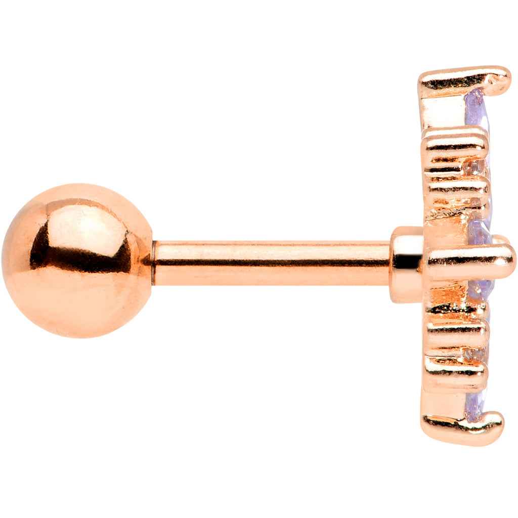 16G 1/4 Purple CZ Gem Rose Gold Tone Star Burst Cartilage Tragus