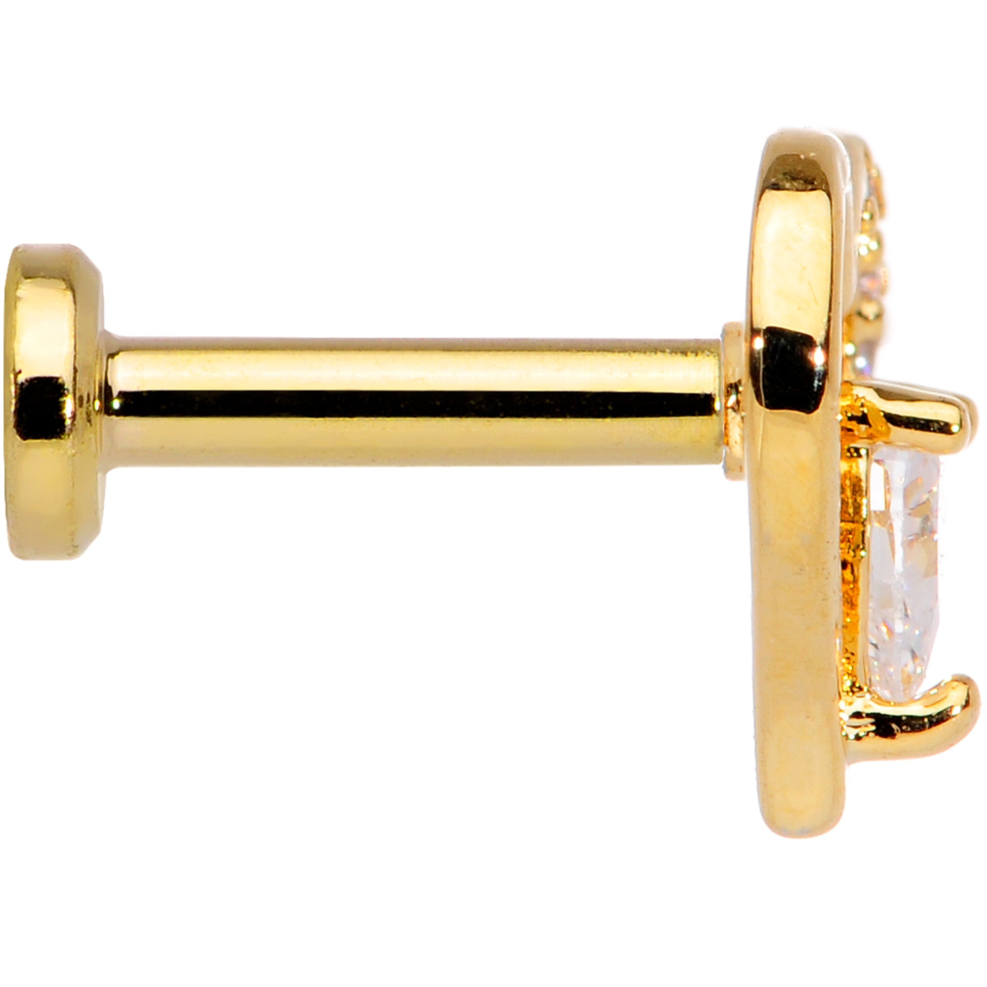 16G 1/4 Clear CZ Gem Gold Tone Heart Internally Threaded Labret