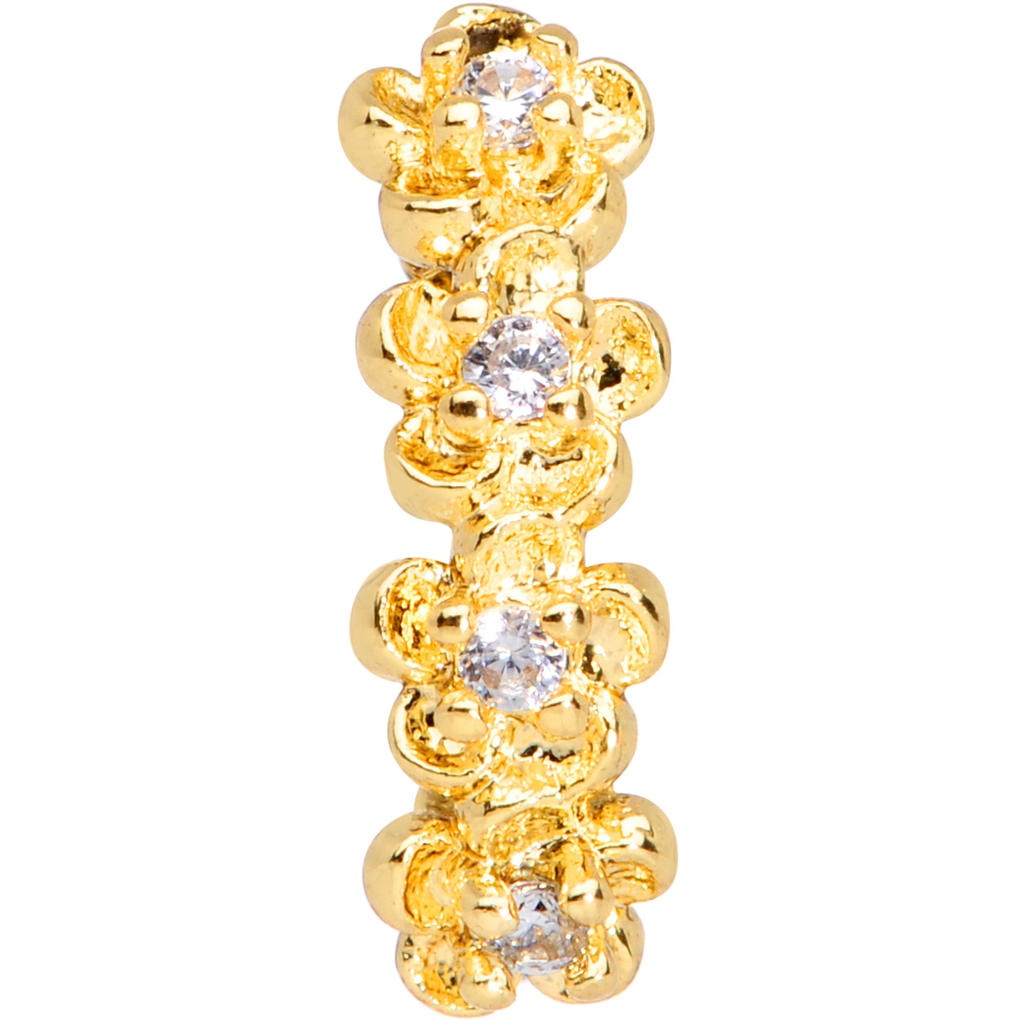 20G 5/16 Clear CZ Gem Gold Tone Flowers Nose Hoop
