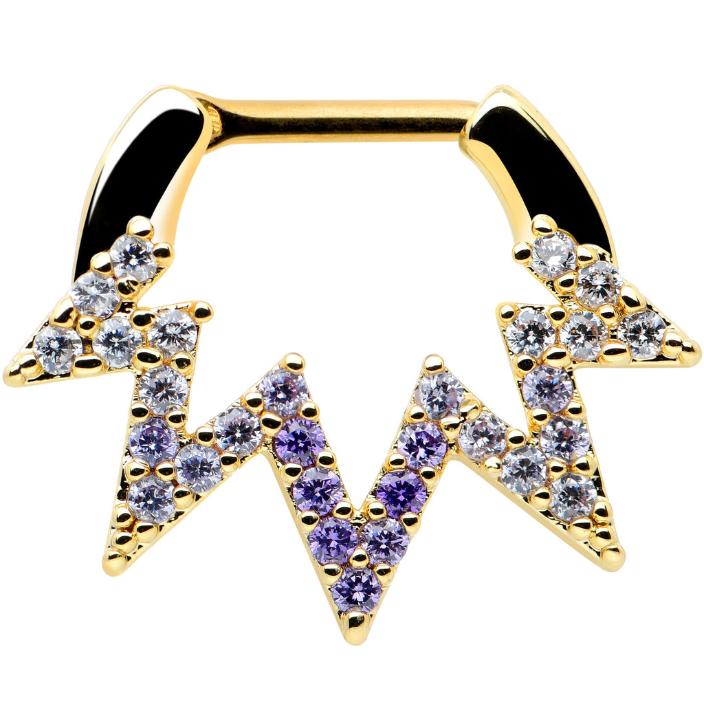 16G 5/16 Clear Purple Gem Gold Tone Lightning Cartilage Clicker