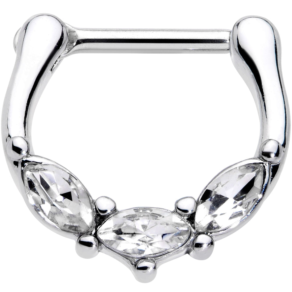 16G 5/16 Clear Gem Oval Trio Cartilage Clicker