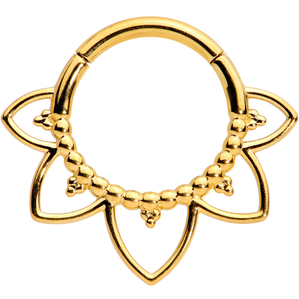 16G 5/16 Gold Tone Open Petal Flower Hinged Segment Ring