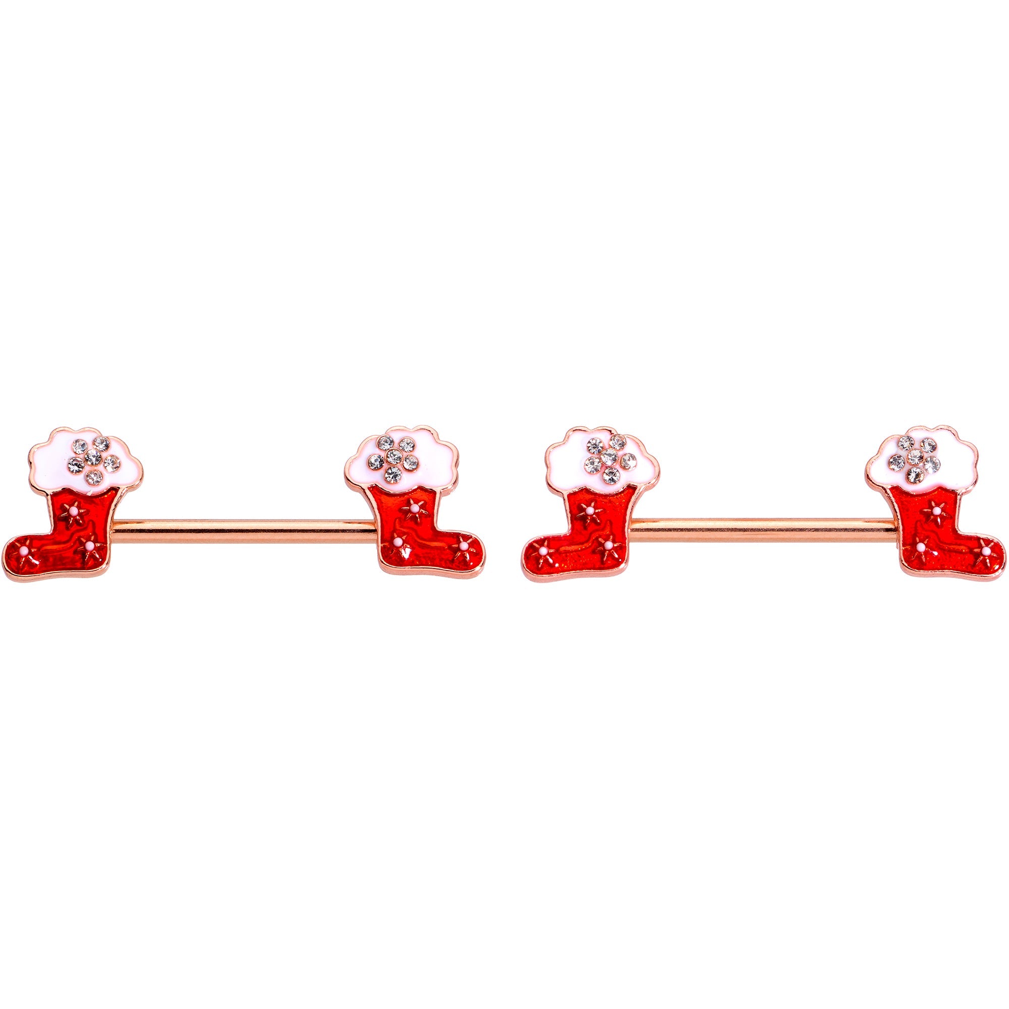 14G 9/16 Rose Gold Tone Stocking Christmas Nipple Ring Set