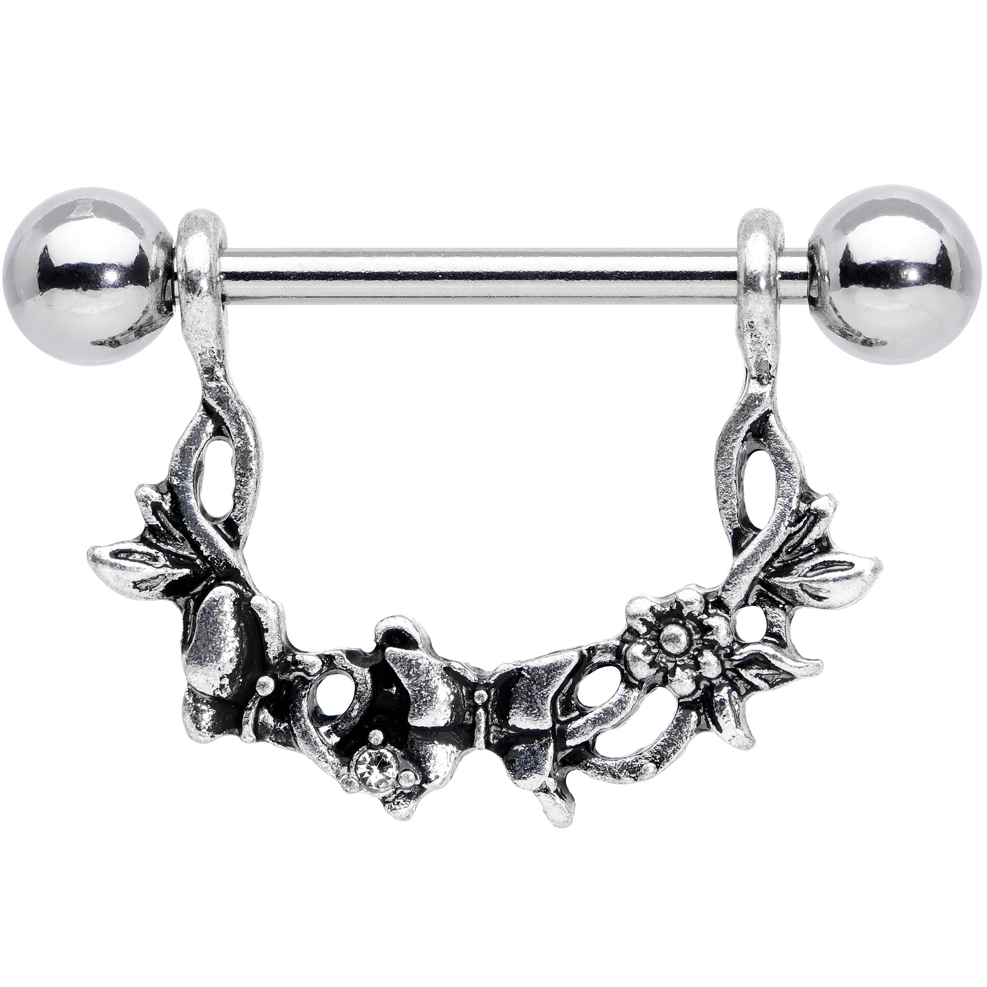 14G 9/16 Clear Gem Abstract Bow Butterfly Dangle Nipple Ring Set