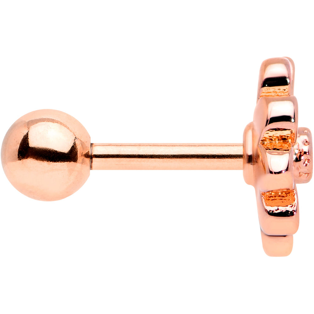 16G 1/4 Clear Gem Rose Gold Tone Pink Flower Cartilage Earring