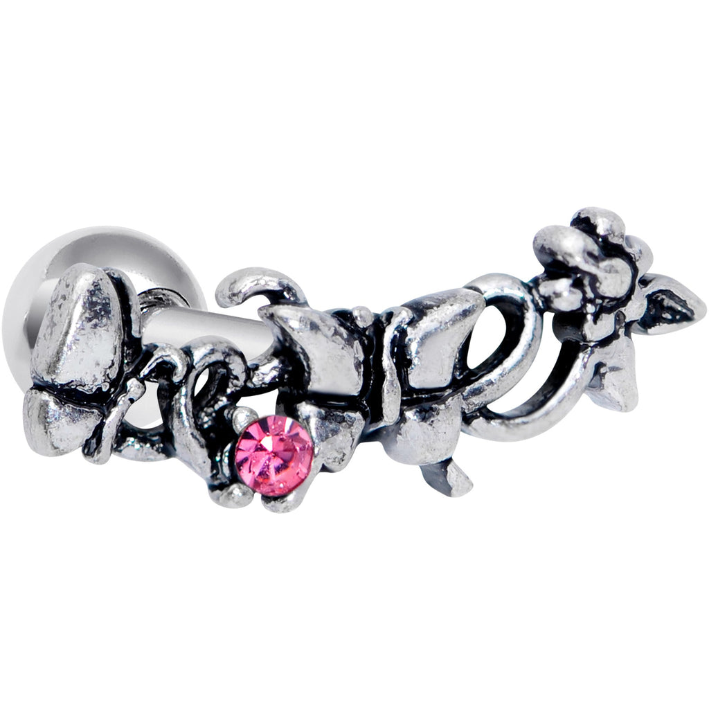 16G 1/4 Pink Gem Array of Butterflies Cartilage Tragus Earring