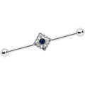 14G Clear Blue Gem Textured Rhombus Cross Industrial Barbell 38mm