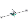 14G Blue Green Gem Floral Butterfly Industrial Barbell 38mm