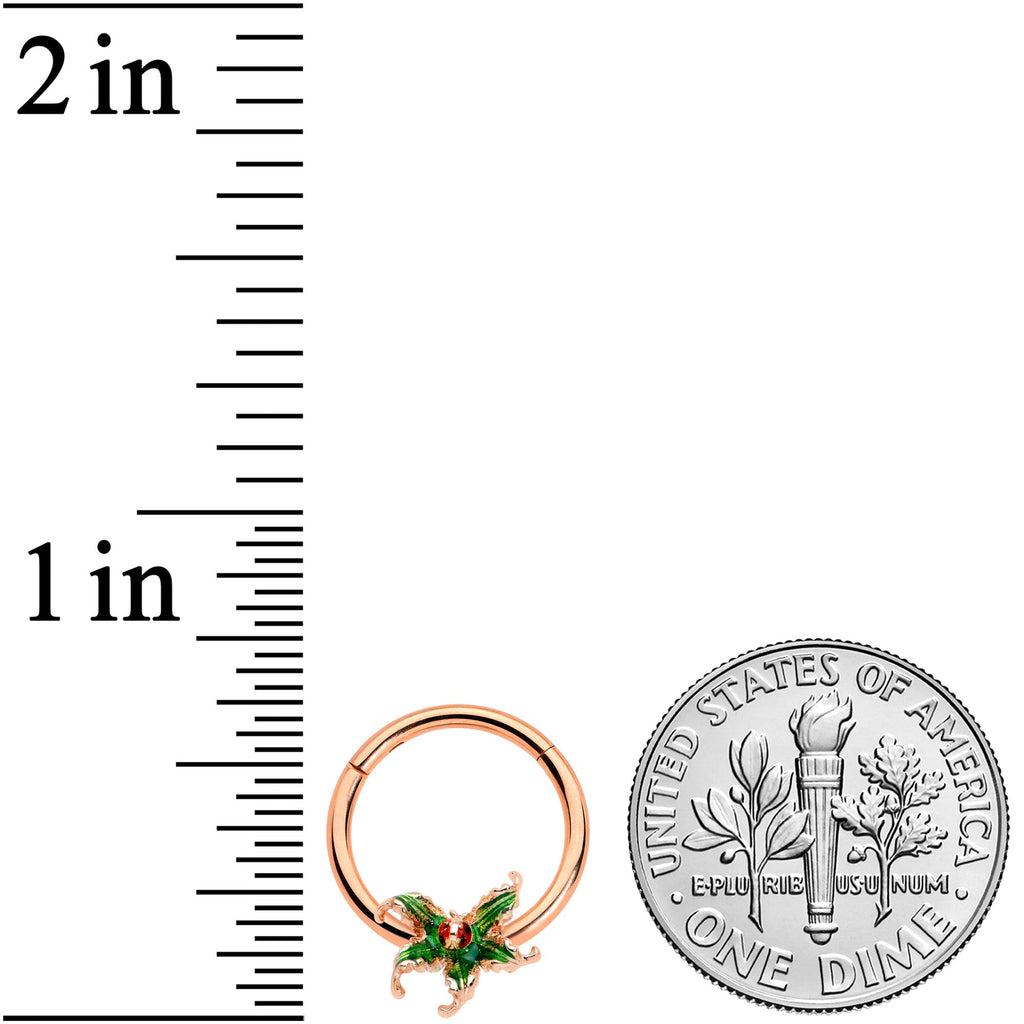 16G 3/8 Rose Gold Tone Tiny Ladybug Leaves Hinged Segment Ring
