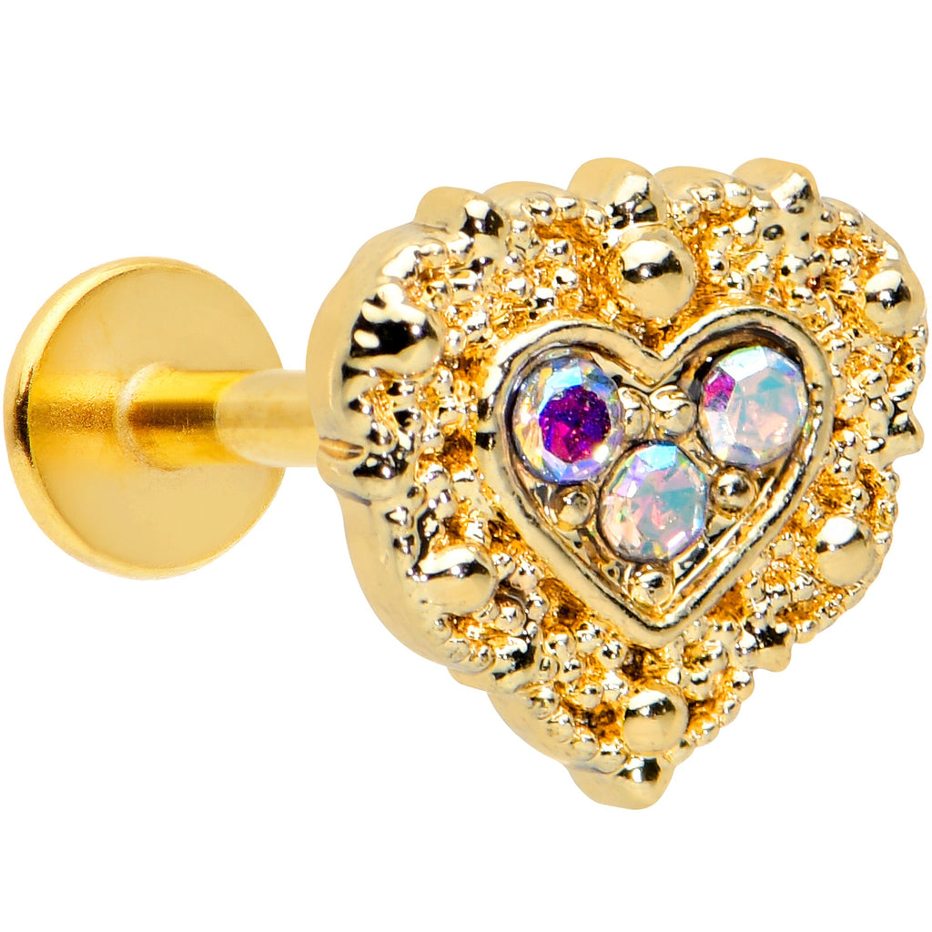 16G 5/16 Aurora Gem Gold Tone Baroque Heart Labret Monroe Tragus