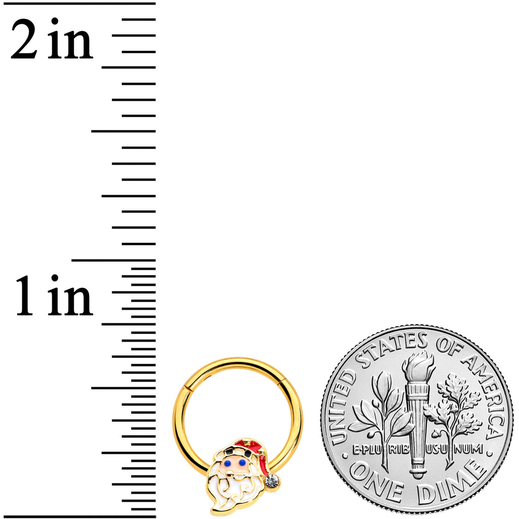 16G 3/8 Clear Gem Gold Tone Santa Christmas Hinged Segment Ring