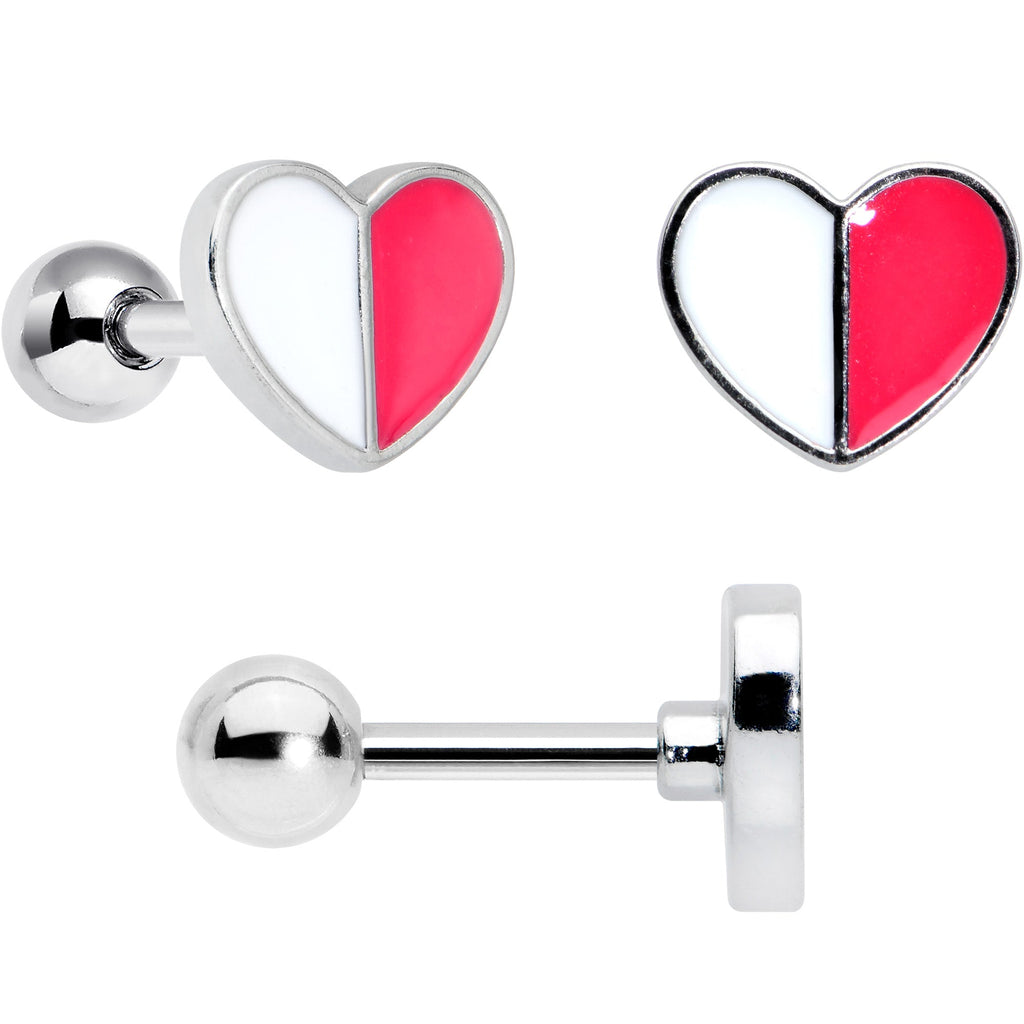 16G 1/4 Bear Pearlescent Striped Heart Cartilage Tragus Set of 3