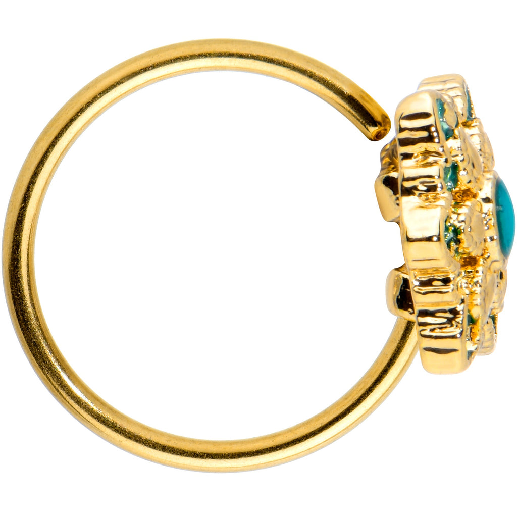 20G 5/16 Blue Gem Gold Tone Snowflake Nose Hoop