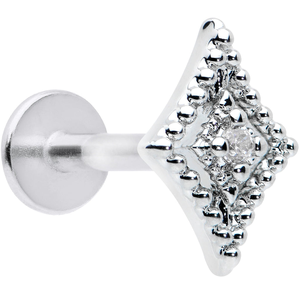 16G 1/4 Clear Gem Deco Textured Rhombus Labret Monroe Tragus