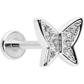 16G 5/16 Clear CZ Gem Butterfly Internally Threaded Labret Tragus