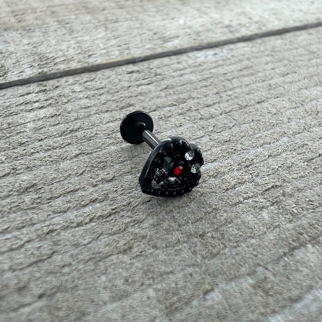 16G 5/16 Red Gem Black Steampunk Skull Labret Monroe Tragus