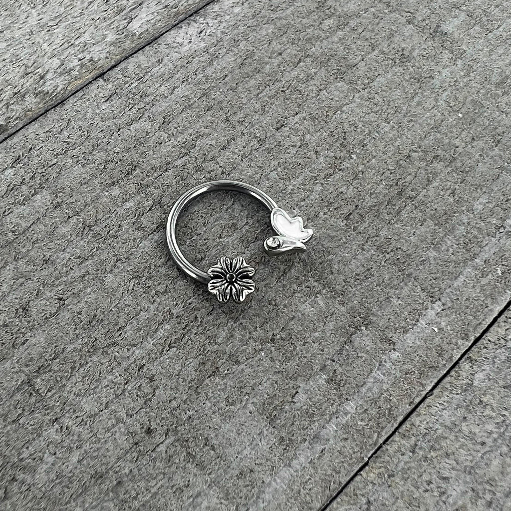 16G 3/8 Clear Gem White Butterfly Square Flower Horseshoe